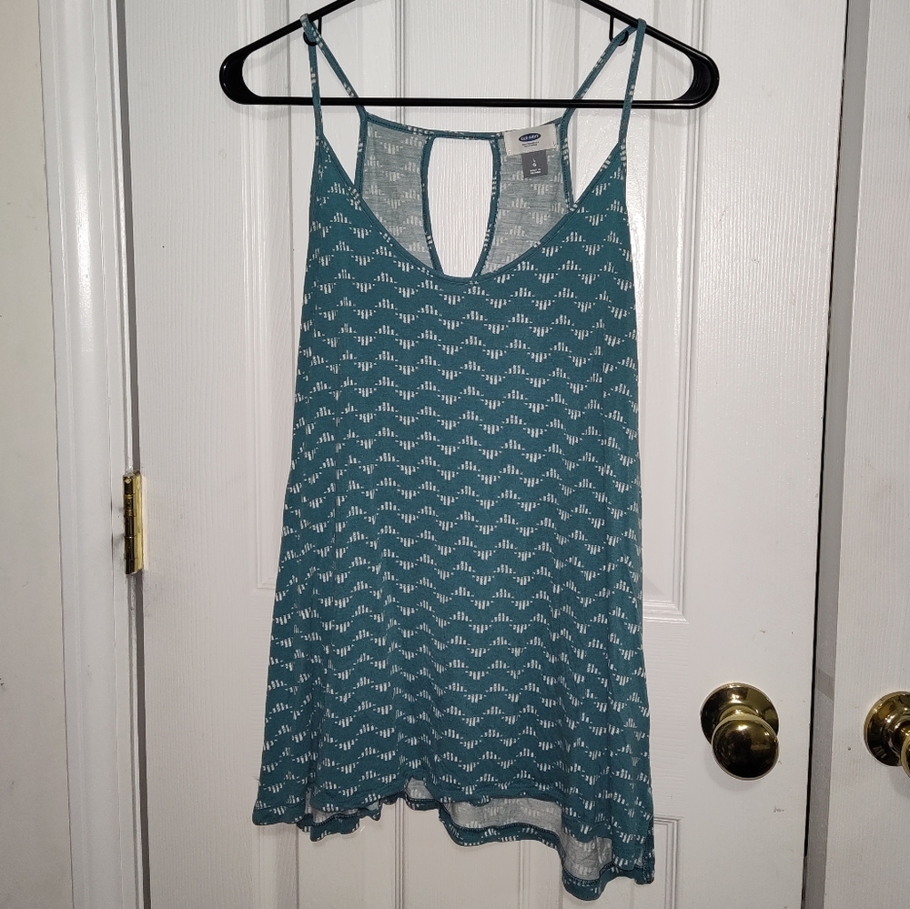 Old Navy Teal & White Triangle Accent Keyhole Back Sleeveless Tank Top Size L